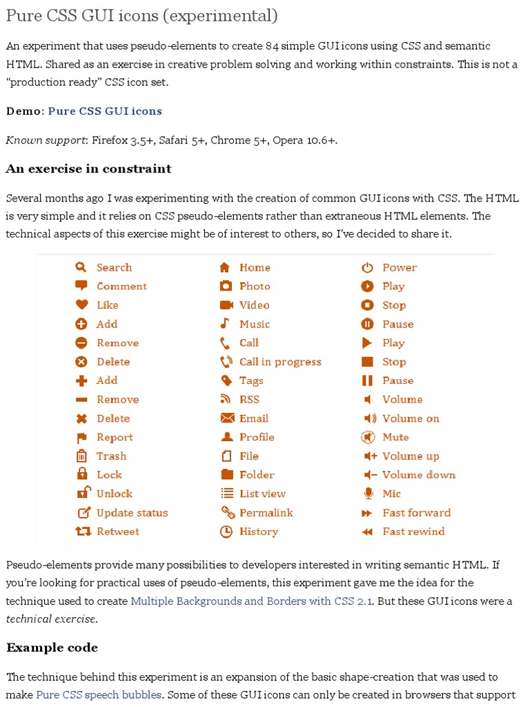 Pure CSS GUI Icons (Experimental) - Nicolas Gallagher | PDF | Cascading ...
