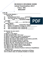 Don Bosco Splendid Home 1 Terminal Examination-2017 Class-VIII Biology