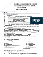 Don Bosco Splendid Home 1 Terminal Examination-2017 Class-VIIIA Life Science