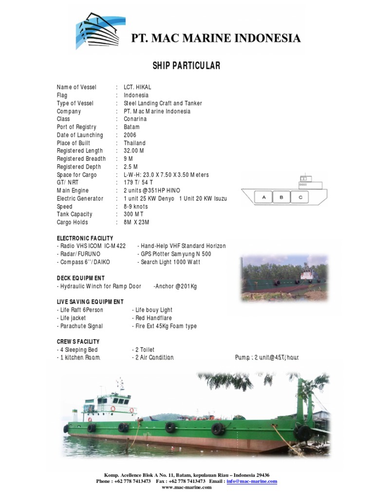 Ship Particular LCT Mac Marine Indonesia | PDF | Science & Mathematics