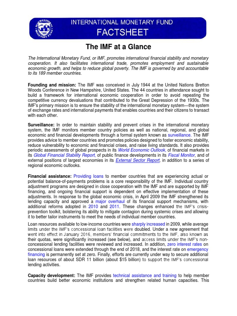 IMF Overview and Key Functions | PDF | Special Drawing Rights ...