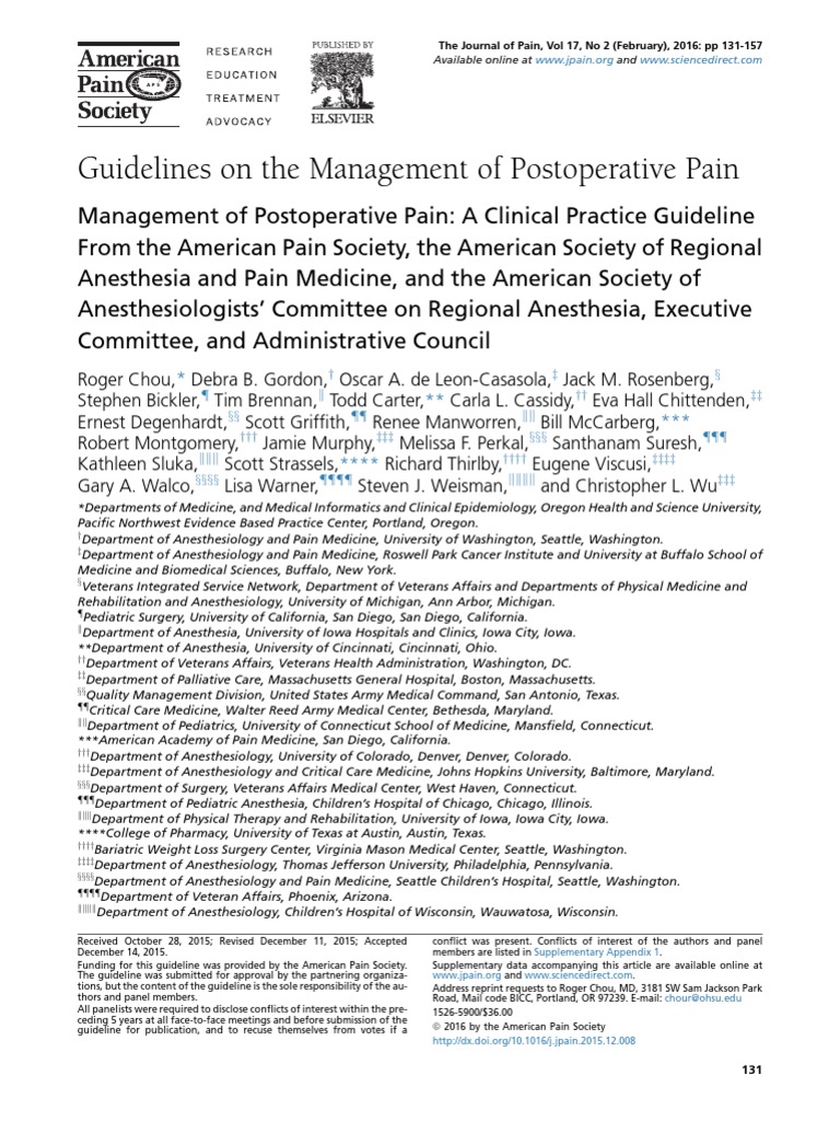 Postoperative Pain Management Guidelines | PDF | Pain Management ...