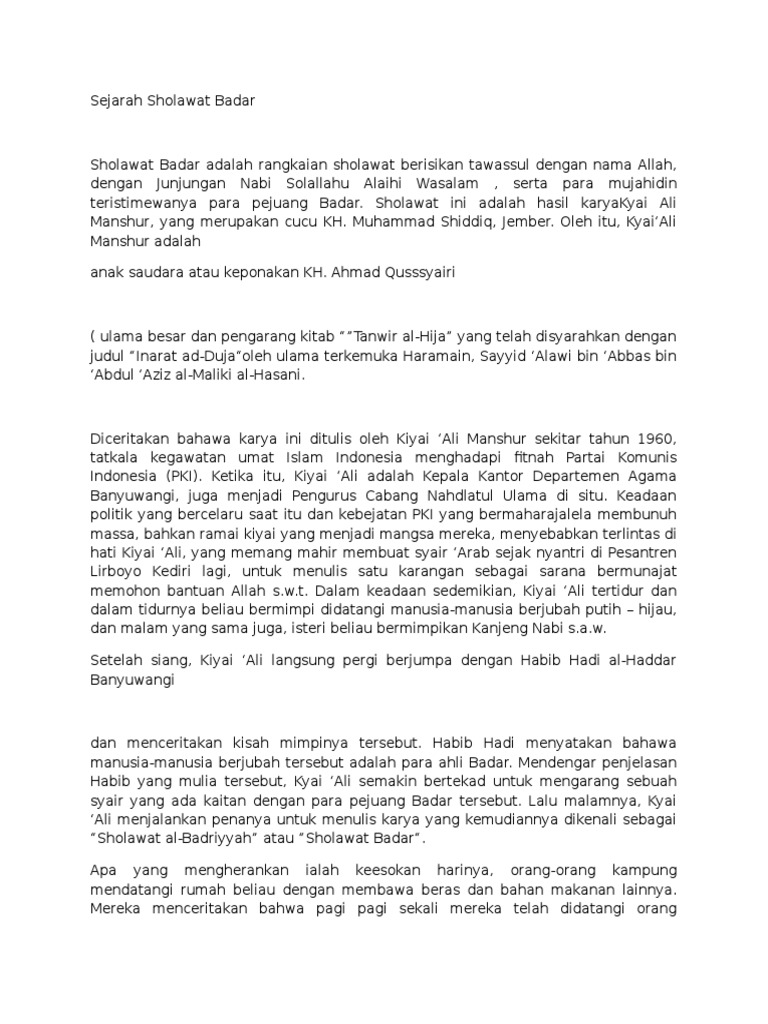 Sejarah Sholawat Badar