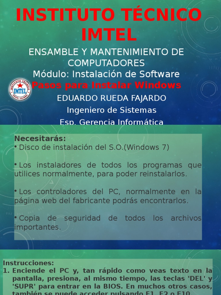 Pasos Instalacion Windows | PDF | Windows 7 | Microsoft Windows