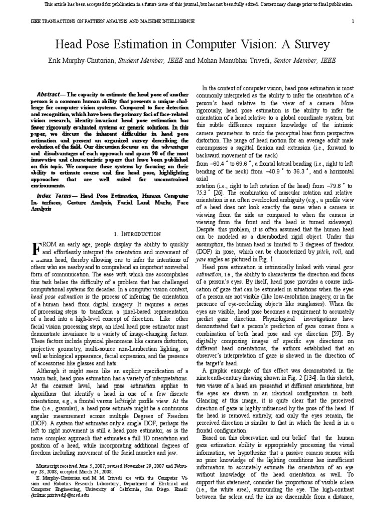 Head Pose Estimation | PDF | Principal Component Analysis | Regression ...