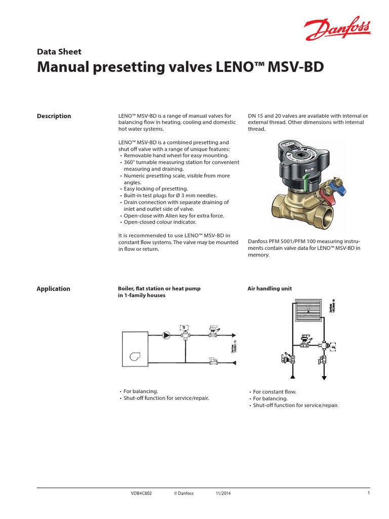 MSV BD Danfoss Balancing Valves | Valve | Pipe (Fluid Conveyance)