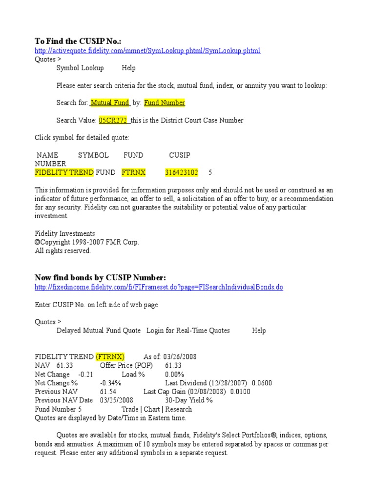 CUSIP Lookup for Fidelity Investments | PDF
