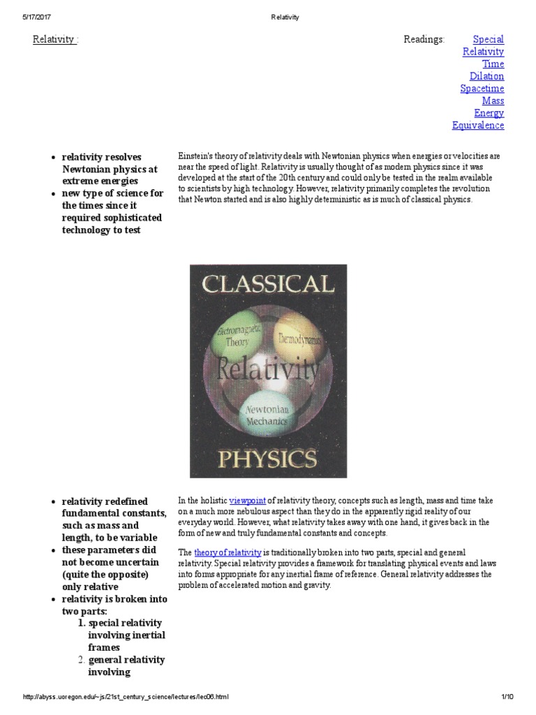 Special Relativity Time Dilation Spacetime Mass Energy Equivalence