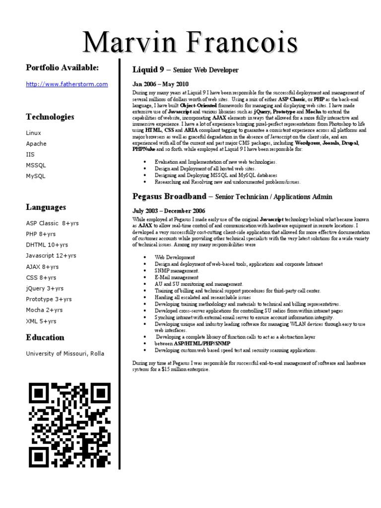 Marvin Francois: Web Developer Portfolio | PDF | World Wide Web ...