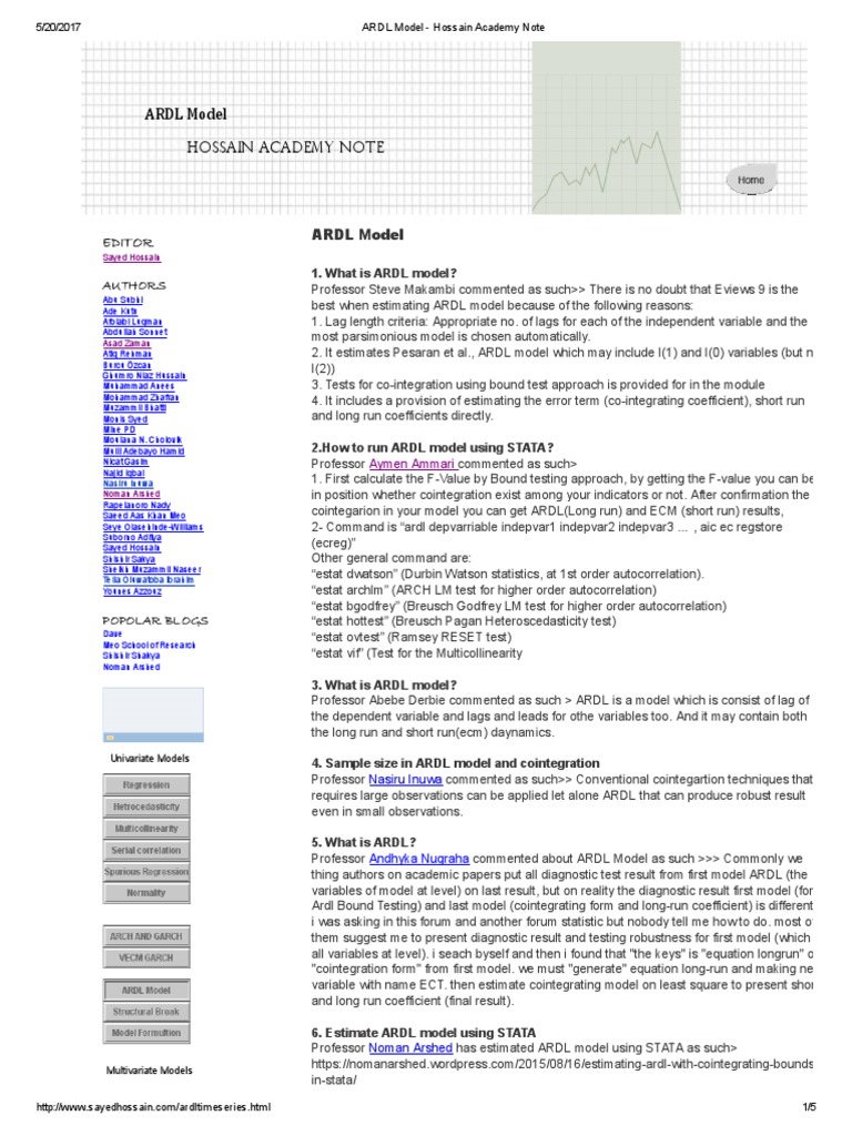 ARDL Model Overview and STATA Guide | PDF | Economic Equilibrium ...