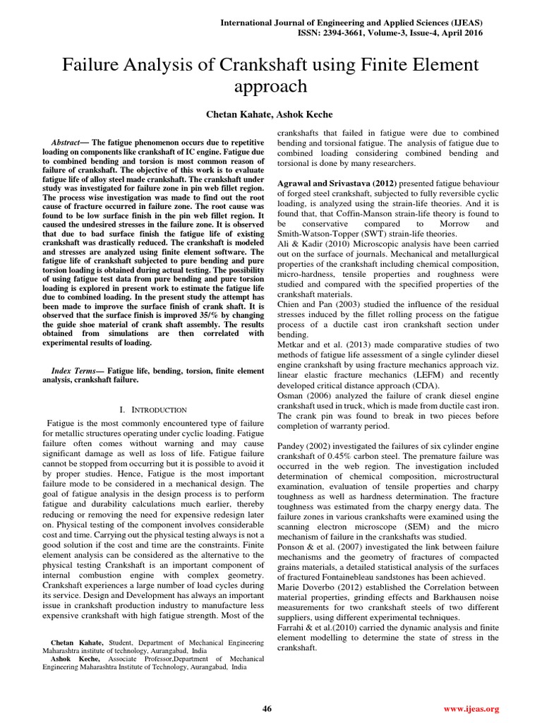 Failure Analysis of Crankshaft Using Finite Element Approach PDF