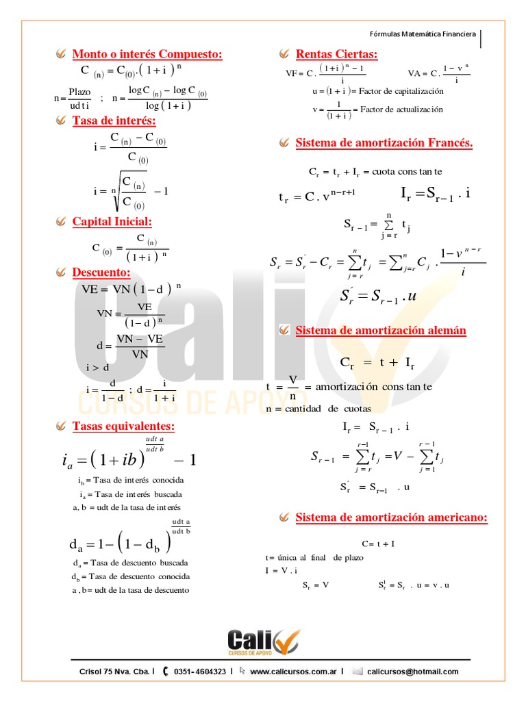 Formulas Matematica Financiera Finanzas Matemáticas Economía
