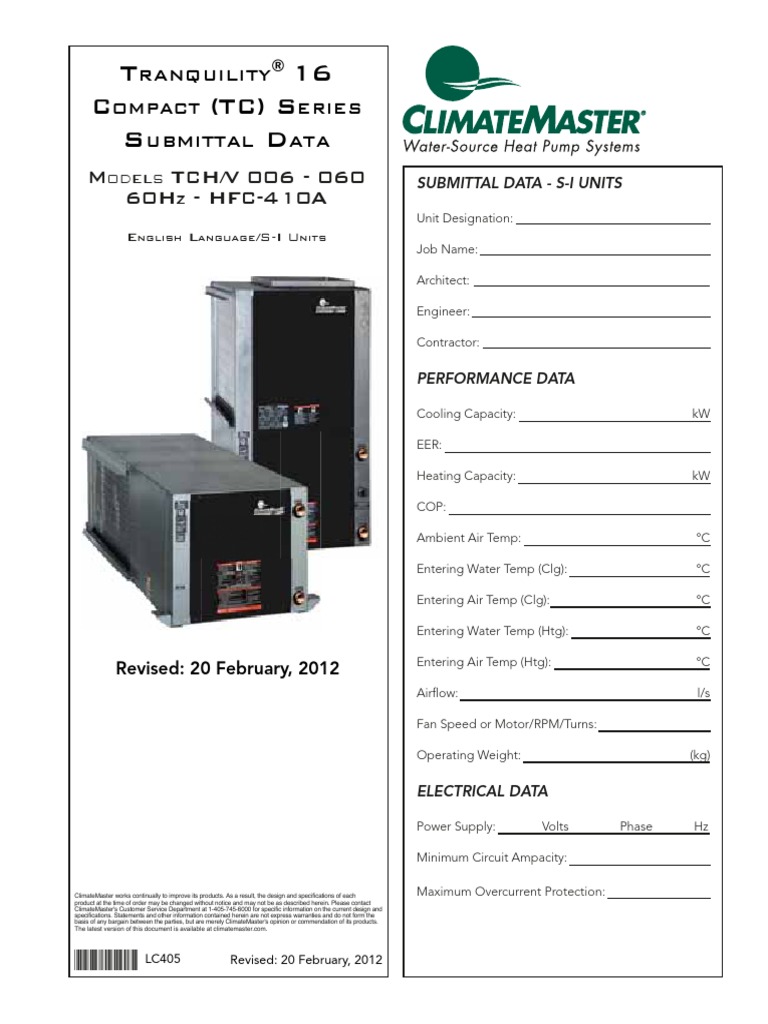 TCH-V - 006-060 - PARTE1 Climatemaster | PDF | Air Conditioning | Heat Pump