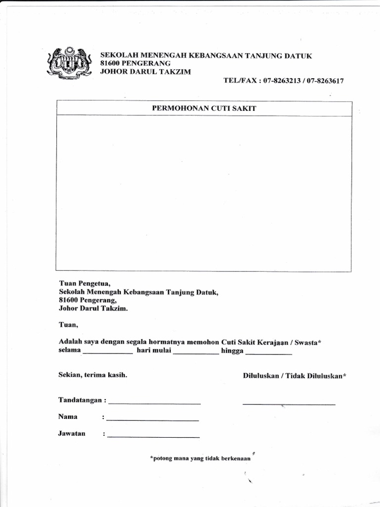 Borang Permohonan Cuti Sakit Mc Pdf