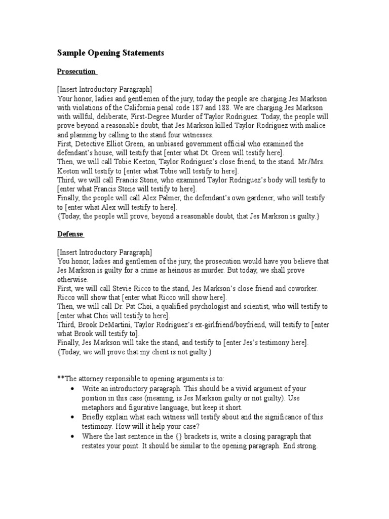 Sample Opening Statement  PDF  Testimony  Witness