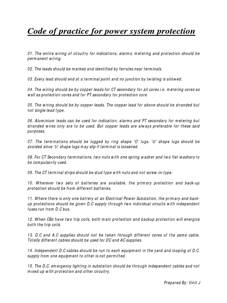 Code of Practice For Power System Protection PDF Electrical Wiring Electric Power System