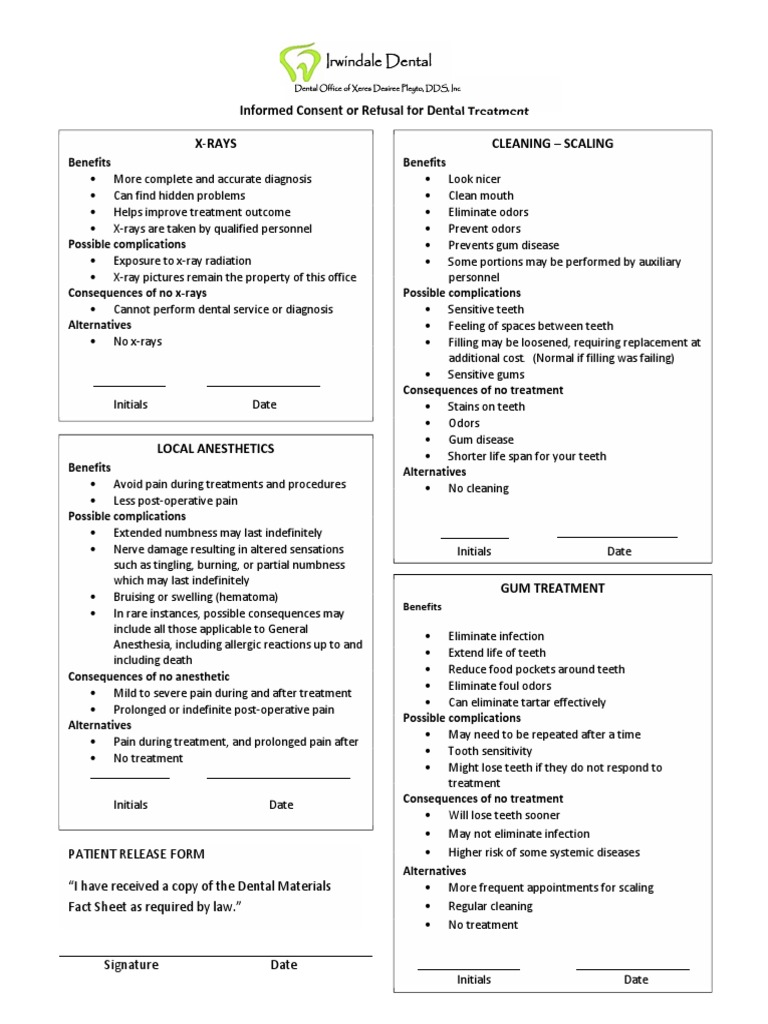 Informed Consent for Dental Procedures | PDF | Dentures | Dental Implant