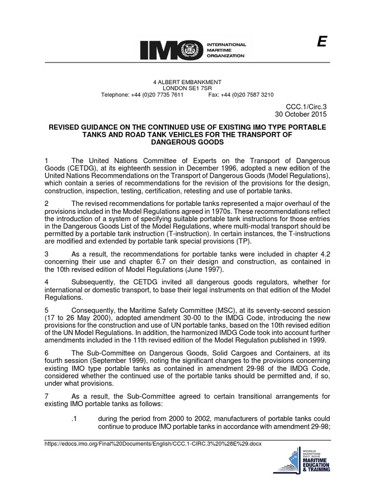 Ccc1-Circ3 - Revised Guidance On The Continued Use of Existing Imo Type ...