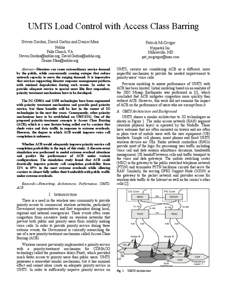 UMTS Load Control via Access Class Barring | PDF | Computer Network ...