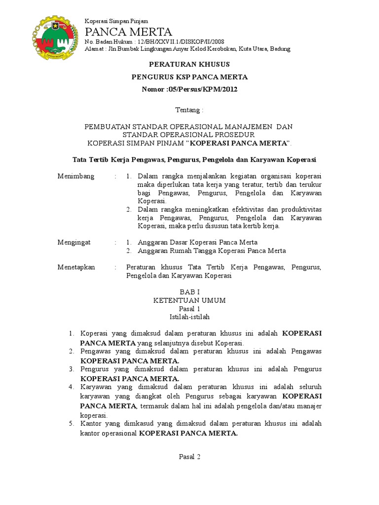Contoh Ad Art Koperasi Simpan Pinjam Karyawan Edukasi