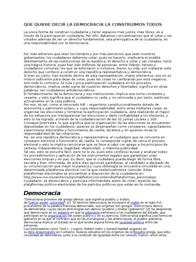 La Importancia de Votar en Democracia | PDF | Democracia | Ideologías ...