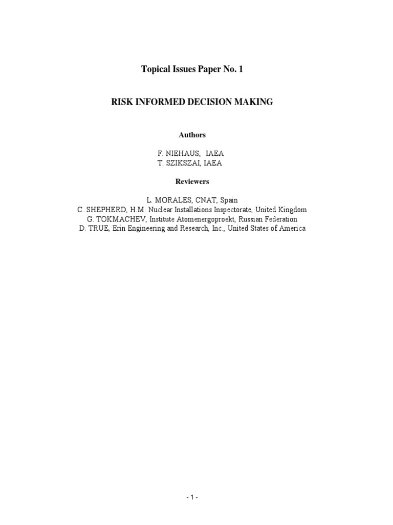 Iaea 2001 - Risk Informed Decision Making | PDF | Risk | Quality Assurance