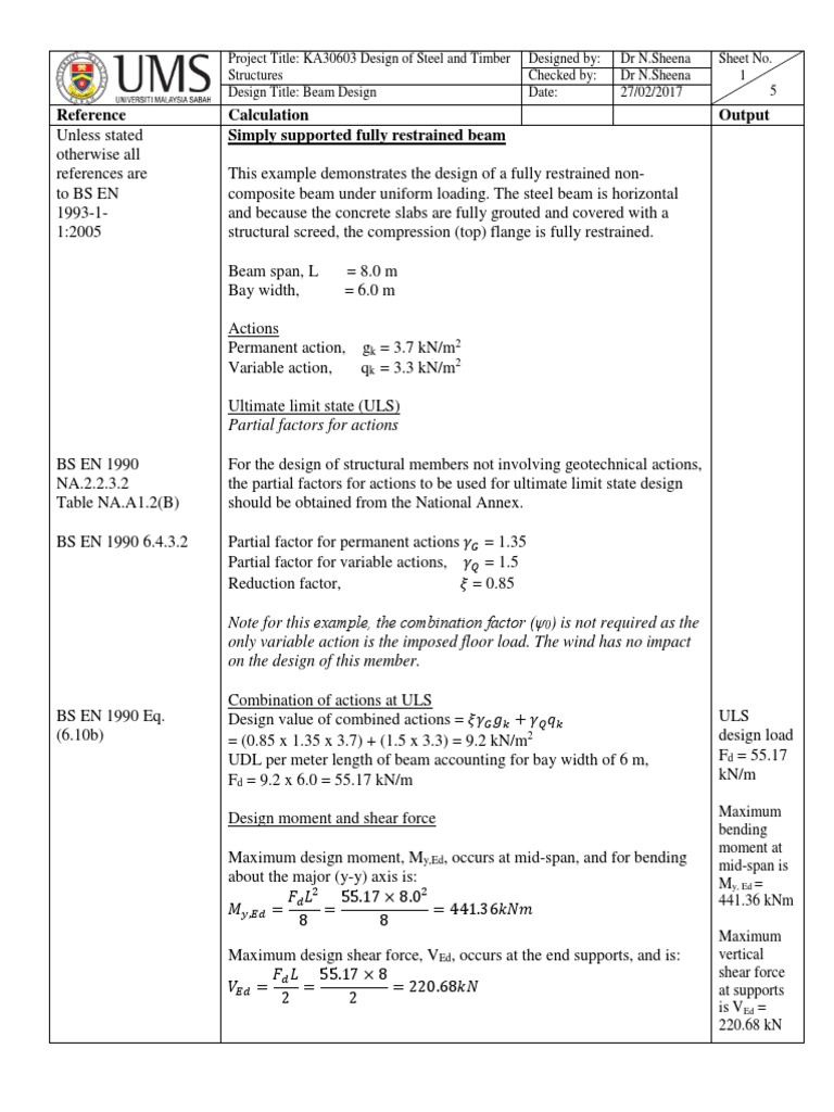 Fully Restrained Beam Design Example | PDF | Bending | Beam (Structure)