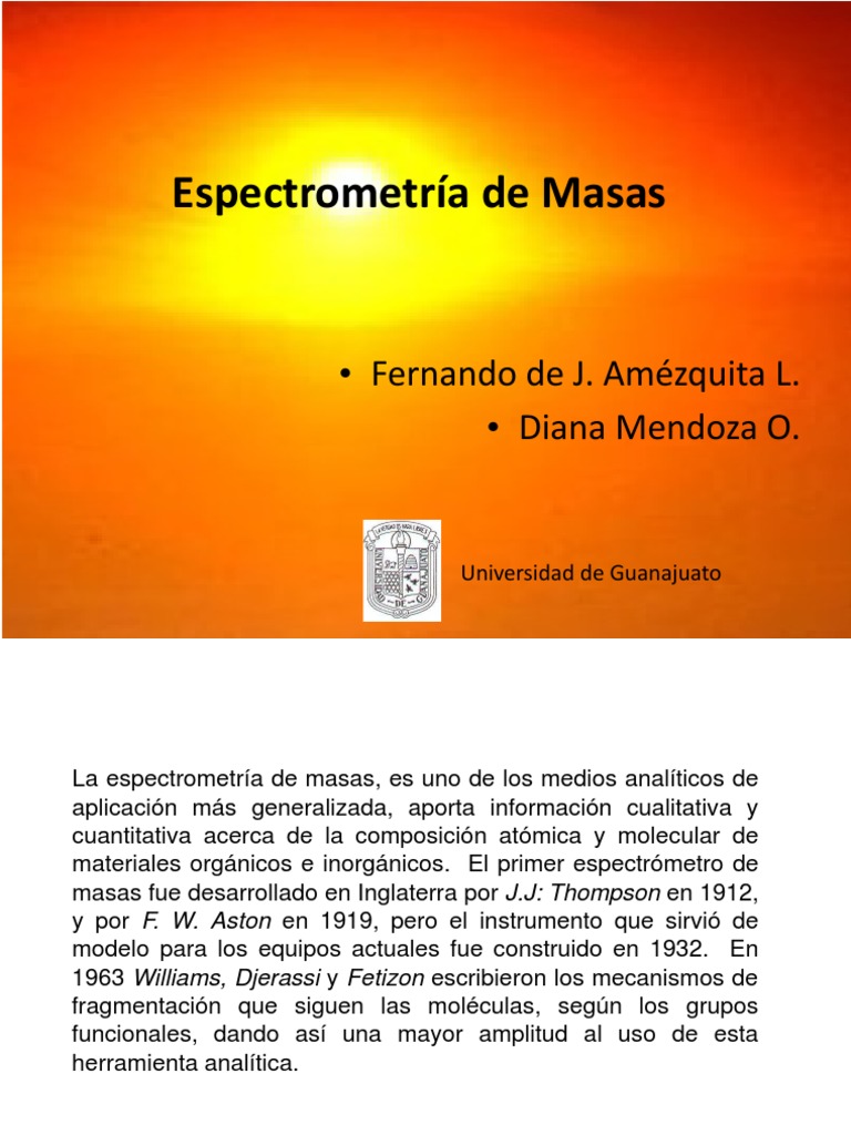Introducción a la Espectrometría de Masas | PDF | Espectrometría de ...