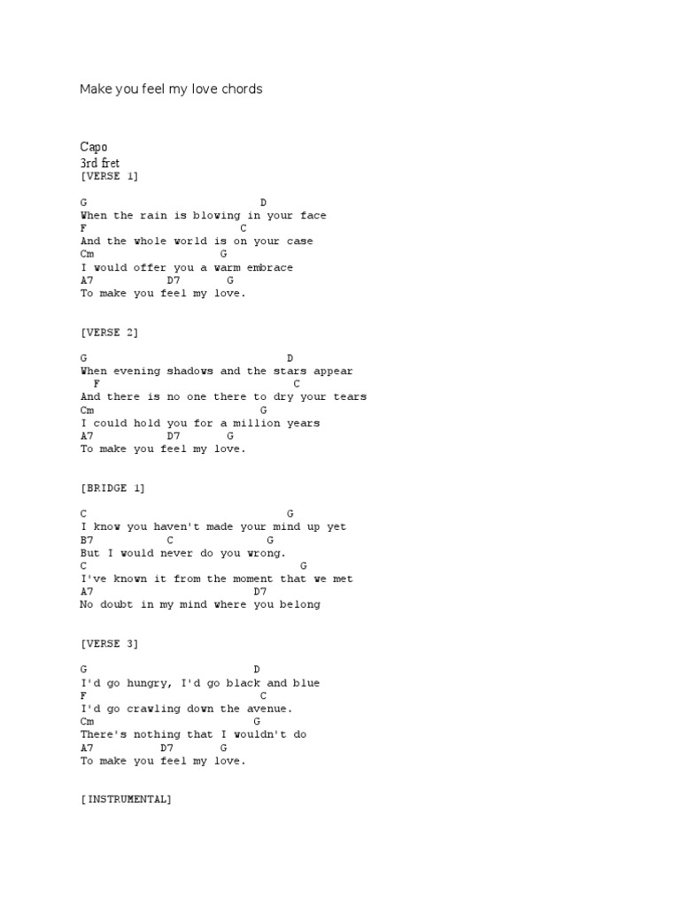 Capo 3rd Fret Make You Feel My Love Chords PDF Weather Nature