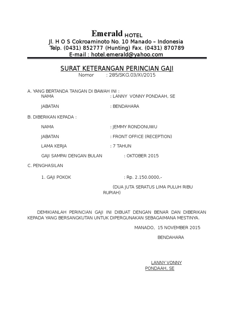 Slip Gaji Emerald Hotel