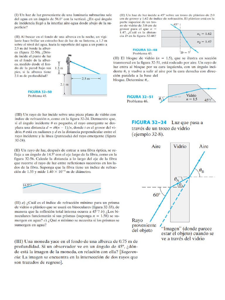 EJERCICIOS PROPUESTOS de Reflexion y Refraccion de La Luz | PDF