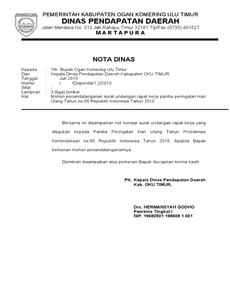 Nota Dinas Undangan 17 Agustus 2010