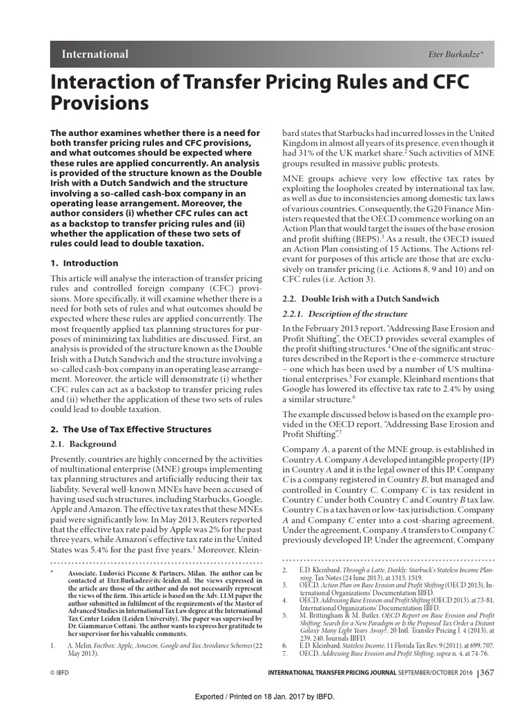 Interaction of Transfer Pricing Rules | PDF | Taxes | Corporate Tax