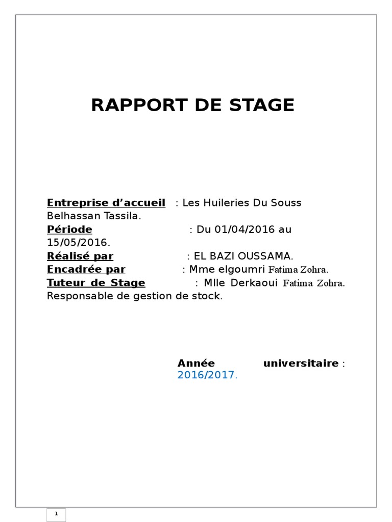 Copie De Rapport De Stage Professionnelle Pdf Recrutement