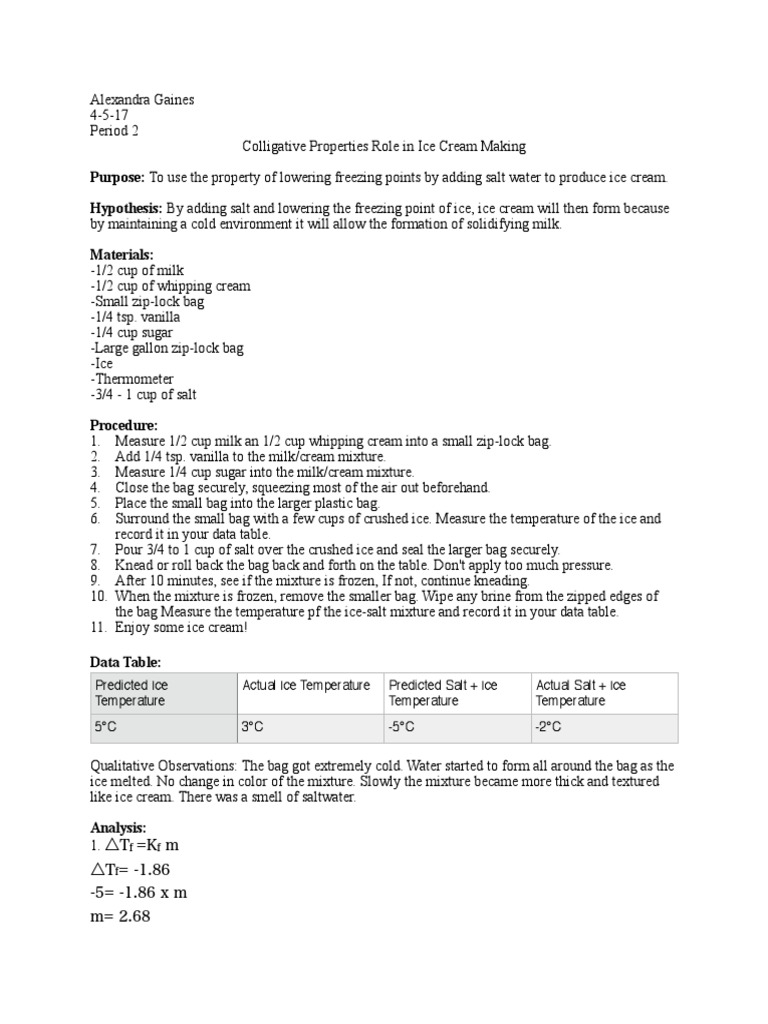 Ice Cream Lab PDF PDF Sodium Chloride Ice