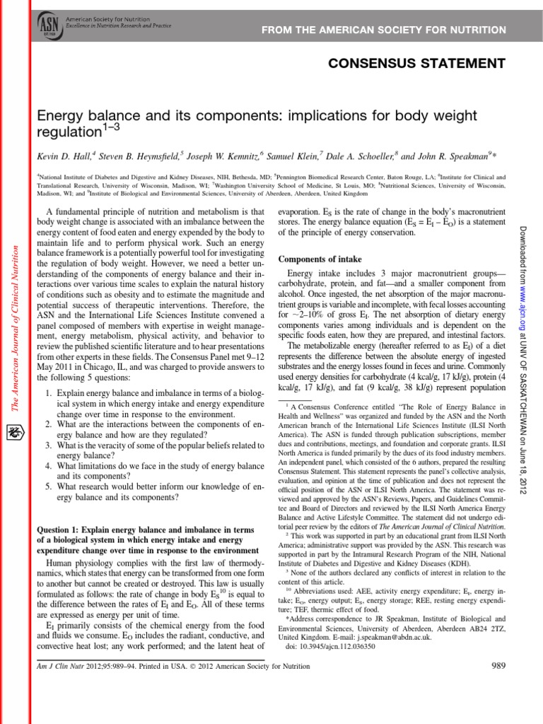 Energy Balance and Its Components Implications For Body Weight ...