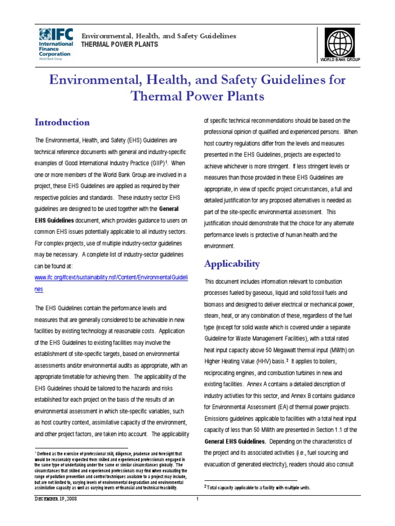 EHS Guidelines for Thermal Power Plants | PDF | Fossil Fuel Power ...