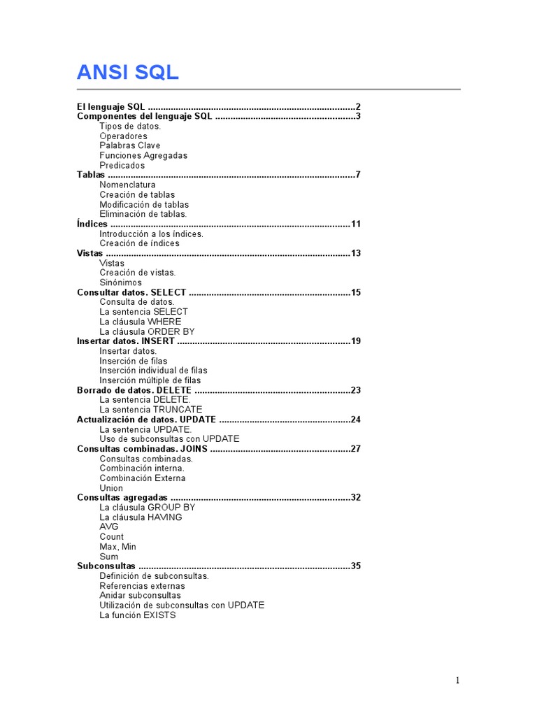 Ansi SQL PDF | Download Free PDF | SQL | Modelo de datos