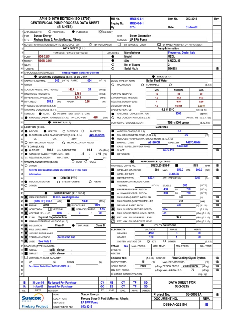API 610 10th Edition (Iso 13709) Pump Datasheet | Pump | Mechanical ...