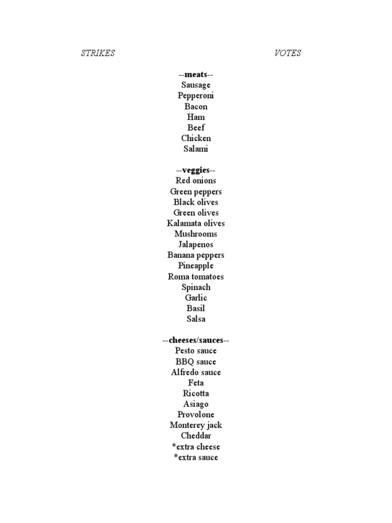 Pizza Toppings Guide: Meats, Veggies, Cheeses | PDF
