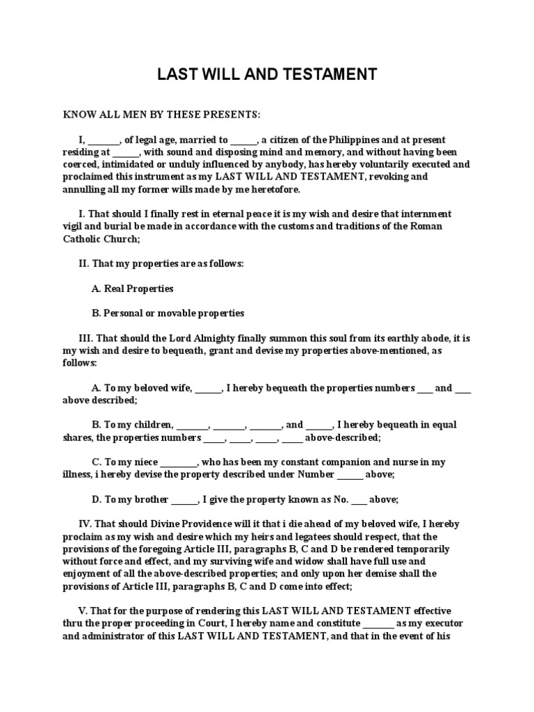Last Will and Testament Will And Testament Virtue
