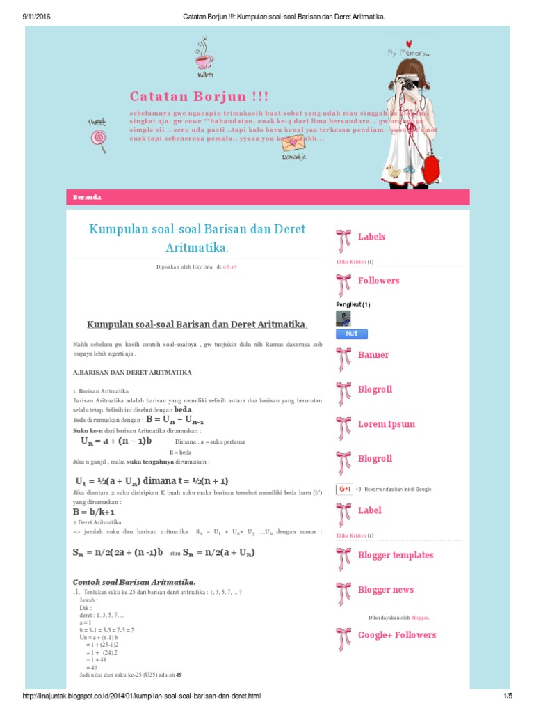 Kumpulan Soal-soal Barisan Dan Deret Aritmatika