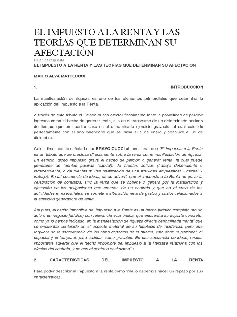 El Impuesto A La Renta y Las Teorías Que Determinan Su Afectación | PDF ...