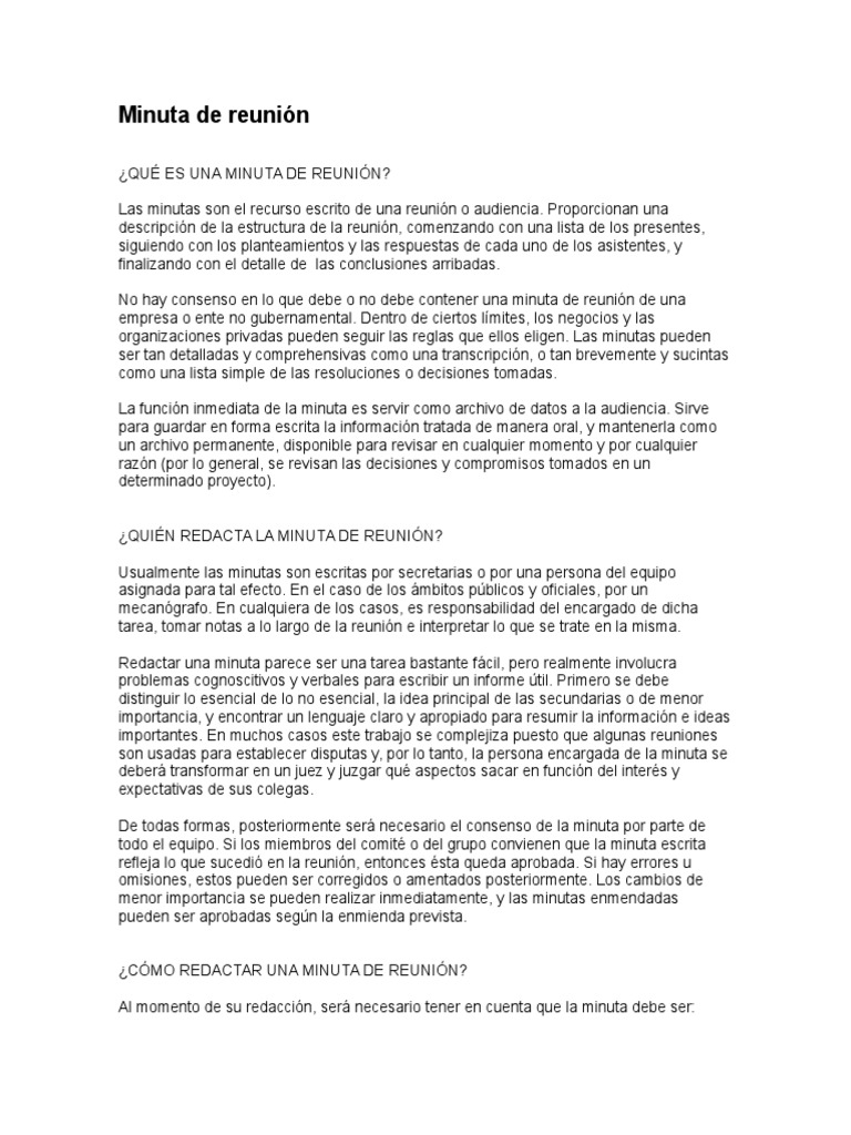 MINUTA DE REUNION (Modelo) | PDF