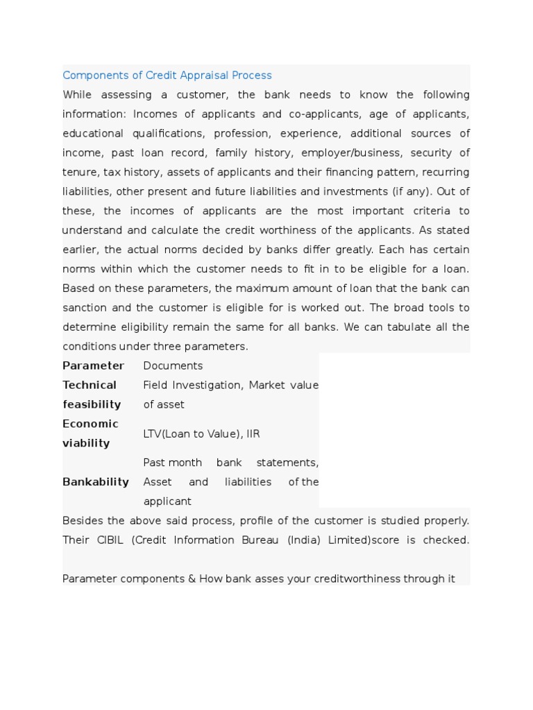 Components of Credit Appraisal Process | PDF
