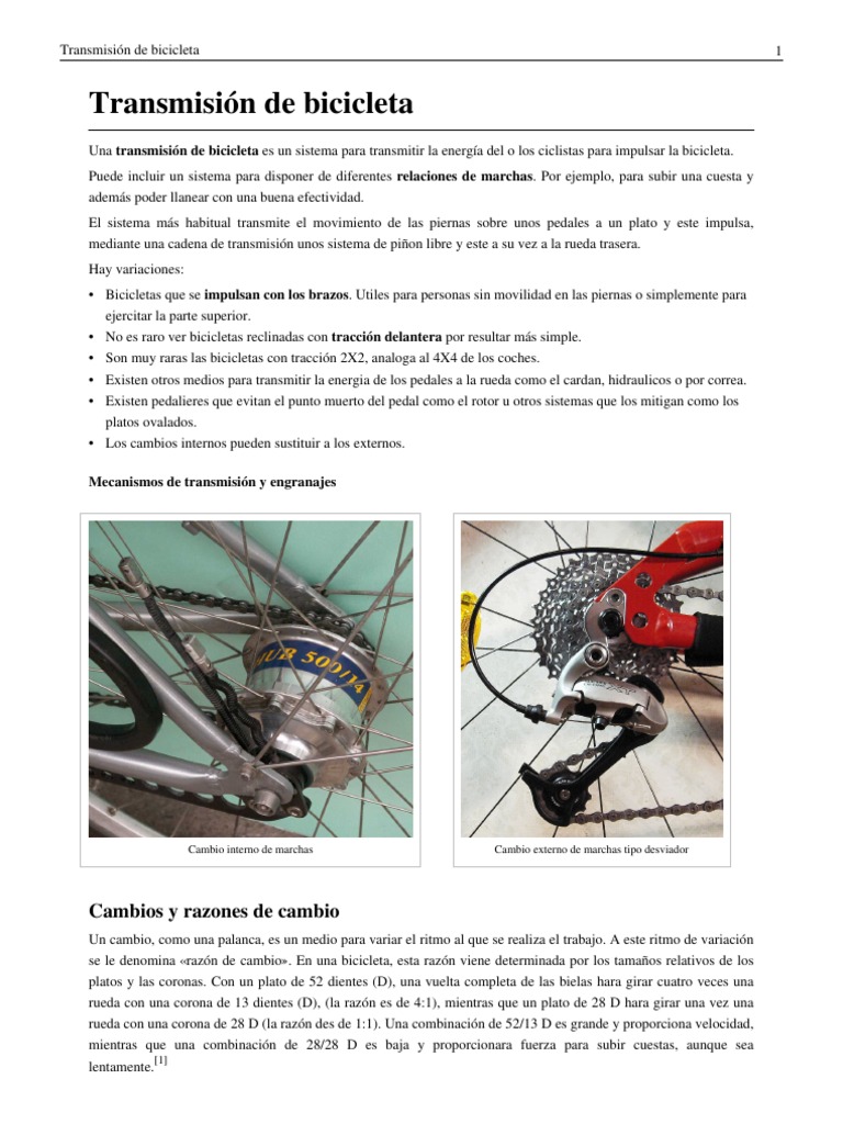 Transmisión y cambios en bicicletas | PDF | Transporte impulsado por  humanos | Vehículos de ruedas