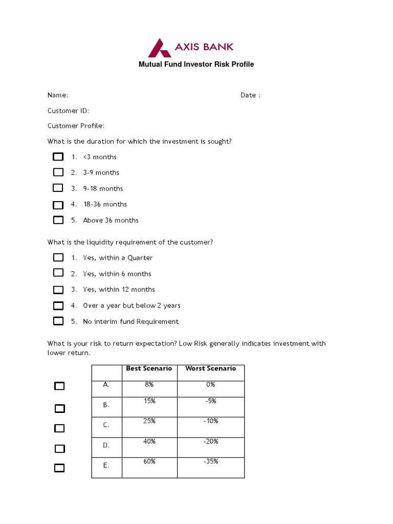 Customer Risk Profile Form | Investor | Investing