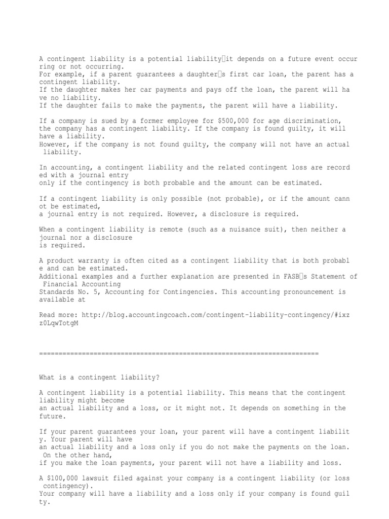 Understanding Contingent Liabilities | PDF | Debits And Credits ...