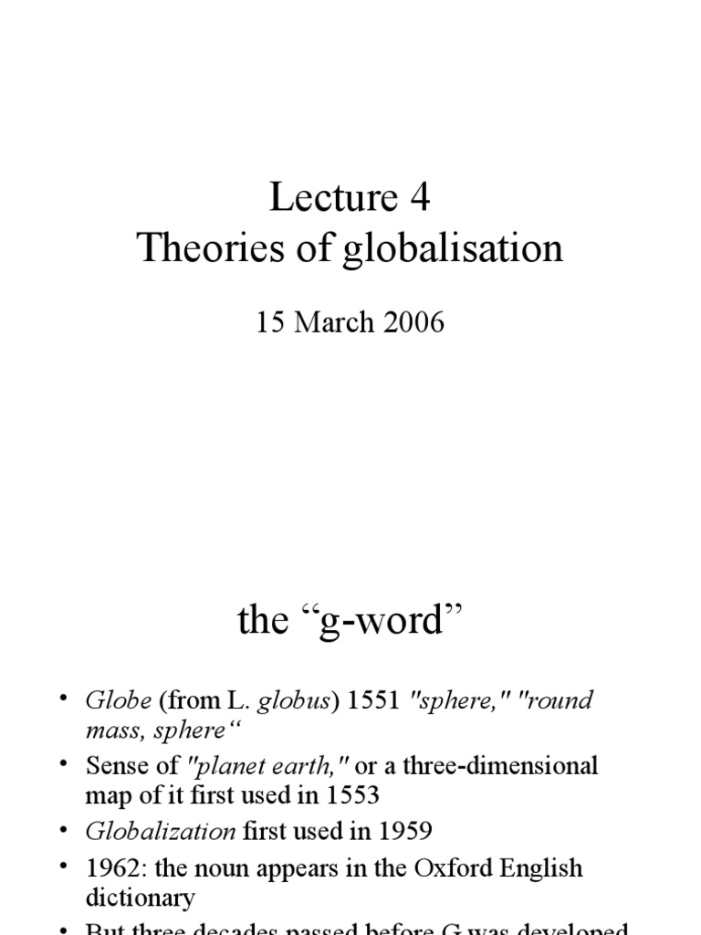 Theories of Globalisation 15 March 2006 PDF World Systems Theory Political Science