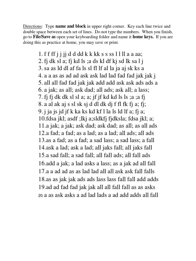 Typing Test - Home Keys | PDF